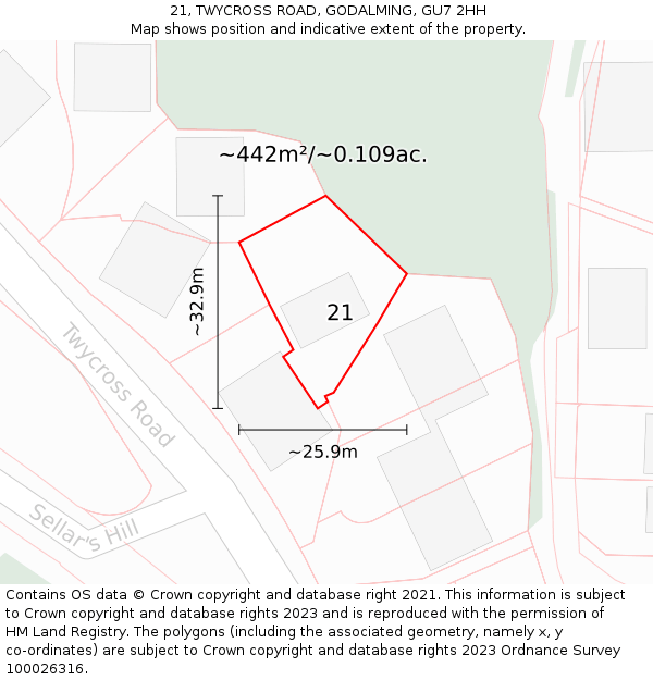 21, TWYCROSS ROAD, GODALMING, GU7 2HH: Plot and title map