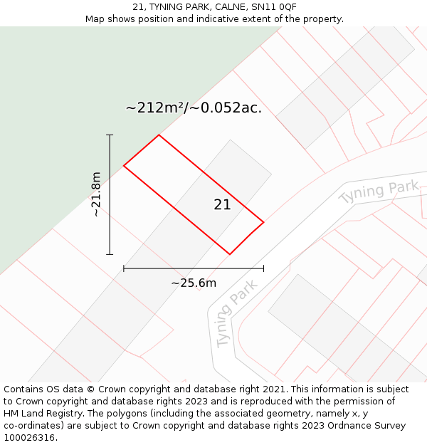 21, TYNING PARK, CALNE, SN11 0QF: Plot and title map