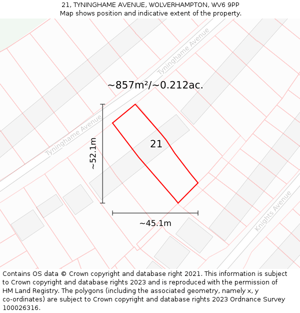 21, TYNINGHAME AVENUE, WOLVERHAMPTON, WV6 9PP: Plot and title map