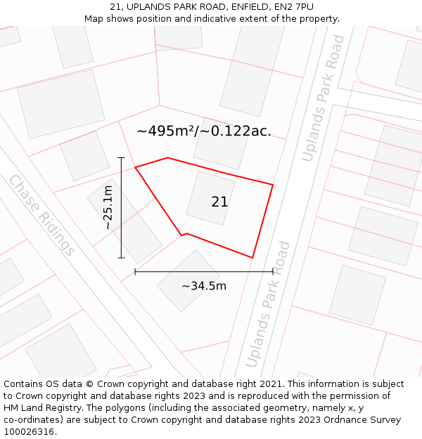 21, UPLANDS PARK ROAD, ENFIELD, EN2 7PU: Plot and title map