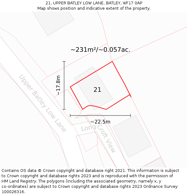 21, UPPER BATLEY LOW LANE, BATLEY, WF17 0AP: Plot and title map