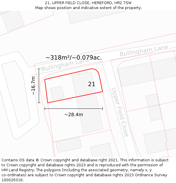 21, UPPER FIELD CLOSE, HEREFORD, HR2 7SW: Plot and title map