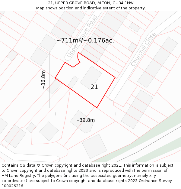 21, UPPER GROVE ROAD, ALTON, GU34 1NW: Plot and title map