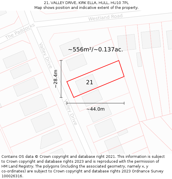 21, VALLEY DRIVE, KIRK ELLA, HULL, HU10 7PL: Plot and title map