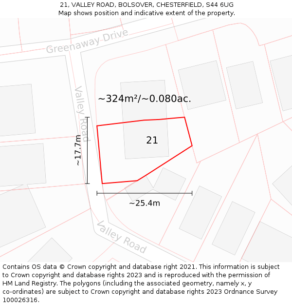 21, VALLEY ROAD, BOLSOVER, CHESTERFIELD, S44 6UG: Plot and title map