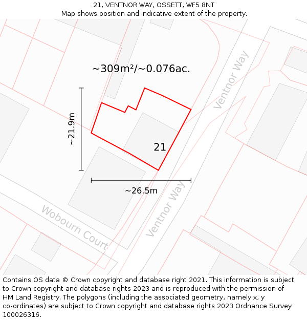 21, VENTNOR WAY, OSSETT, WF5 8NT: Plot and title map