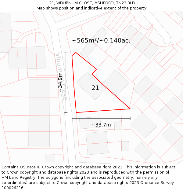 21, VIBURNUM CLOSE, ASHFORD, TN23 3LB: Plot and title map