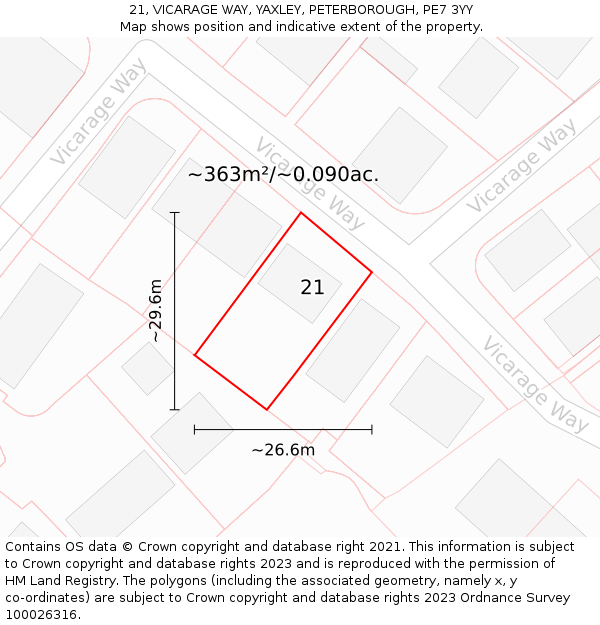 21, VICARAGE WAY, YAXLEY, PETERBOROUGH, PE7 3YY: Plot and title map