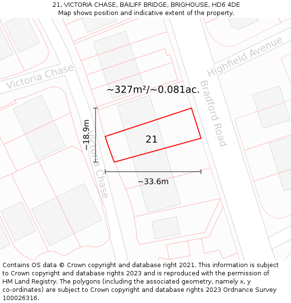 21, VICTORIA CHASE, BAILIFF BRIDGE, BRIGHOUSE, HD6 4DE: Plot and title map