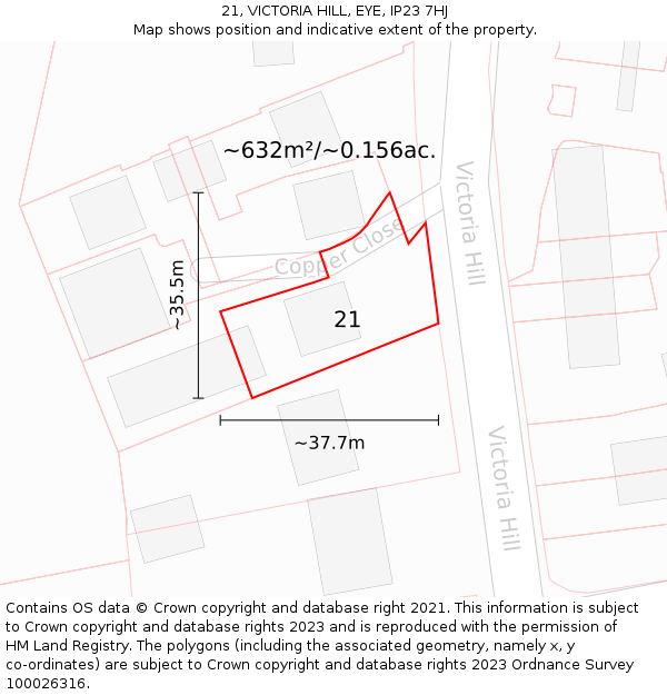 21, VICTORIA HILL, EYE, IP23 7HJ: Plot and title map