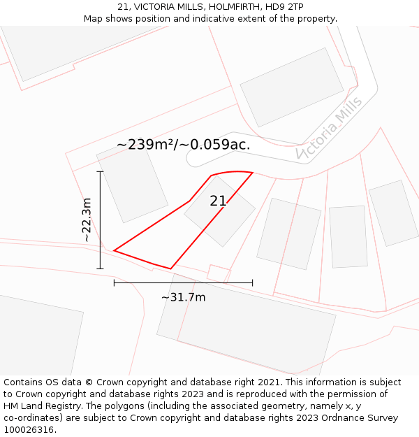 21, VICTORIA MILLS, HOLMFIRTH, HD9 2TP: Plot and title map