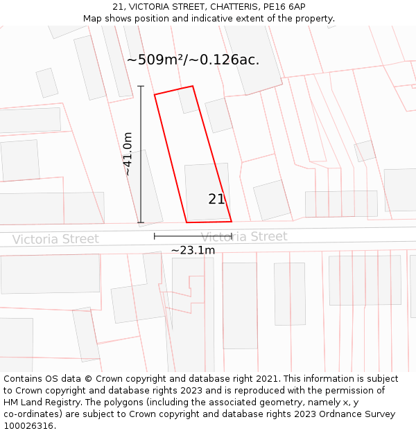 21, VICTORIA STREET, CHATTERIS, PE16 6AP: Plot and title map