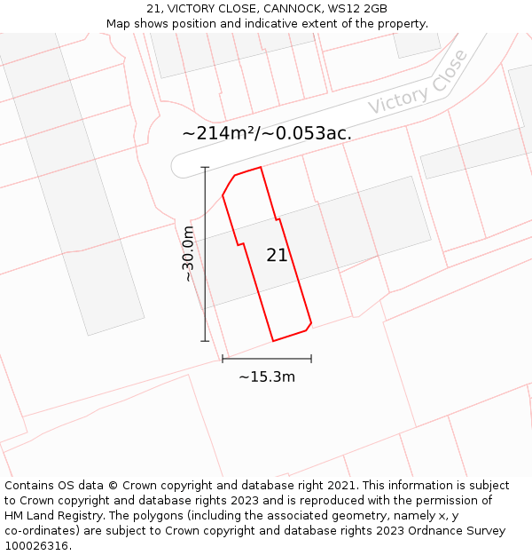 21, VICTORY CLOSE, CANNOCK, WS12 2GB: Plot and title map