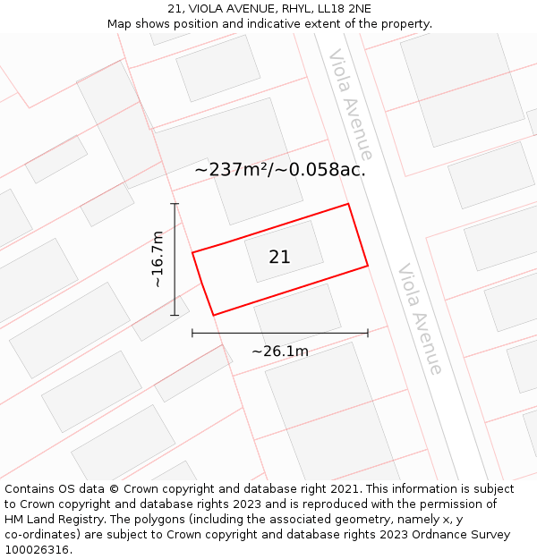 21, VIOLA AVENUE, RHYL, LL18 2NE: Plot and title map