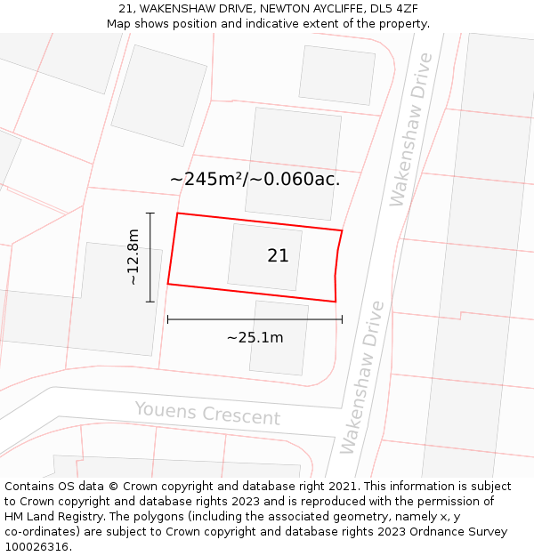 21, WAKENSHAW DRIVE, NEWTON AYCLIFFE, DL5 4ZF: Plot and title map