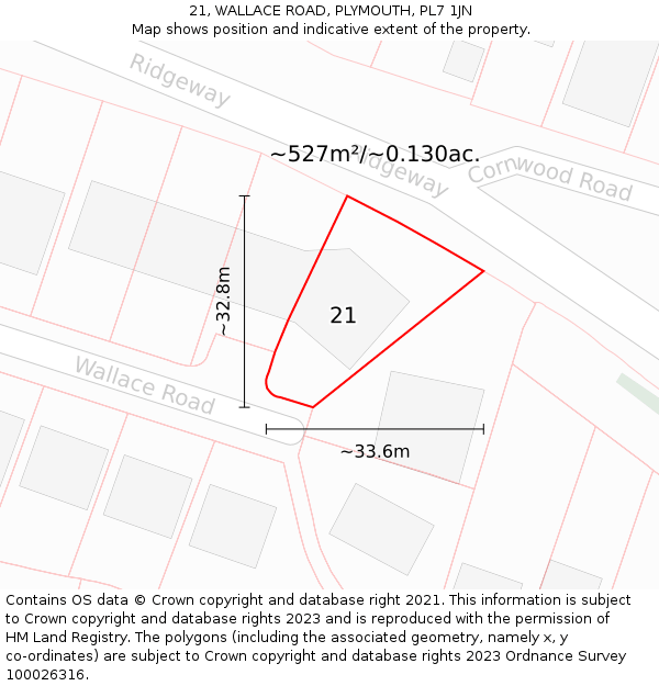 21, WALLACE ROAD, PLYMOUTH, PL7 1JN: Plot and title map