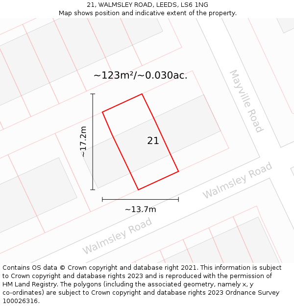 21, WALMSLEY ROAD, LEEDS, LS6 1NG: Plot and title map