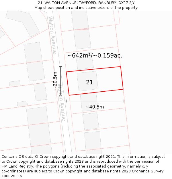 21, WALTON AVENUE, TWYFORD, BANBURY, OX17 3JY: Plot and title map