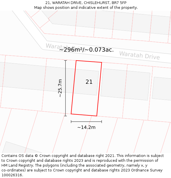 21, WARATAH DRIVE, CHISLEHURST, BR7 5FP: Plot and title map