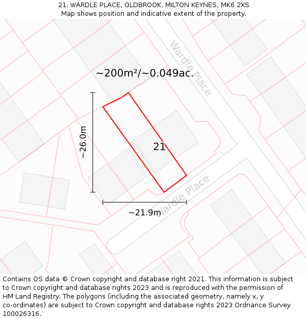 21, WARDLE PLACE, OLDBROOK, MILTON KEYNES, MK6 2XS: Plot and title map