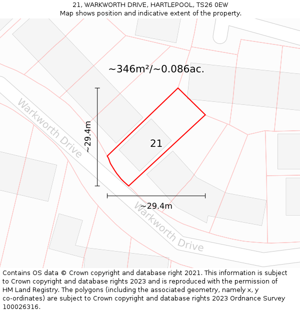 21, WARKWORTH DRIVE, HARTLEPOOL, TS26 0EW: Plot and title map