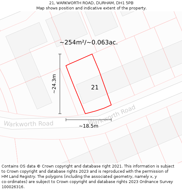 21, WARKWORTH ROAD, DURHAM, DH1 5PB: Plot and title map