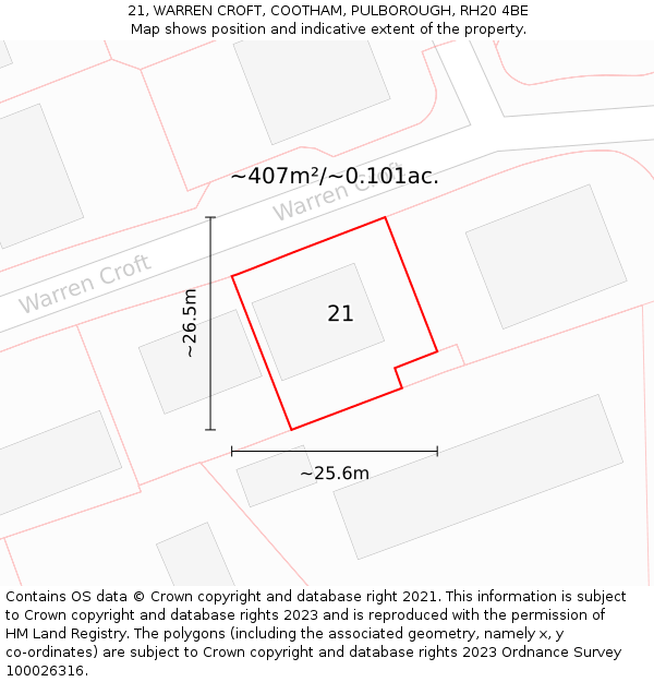 21, WARREN CROFT, COOTHAM, PULBOROUGH, RH20 4BE: Plot and title map