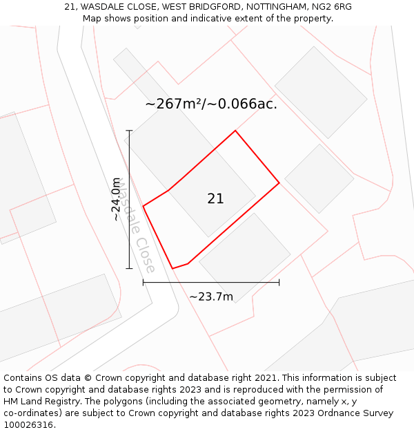 21, WASDALE CLOSE, WEST BRIDGFORD, NOTTINGHAM, NG2 6RG: Plot and title map