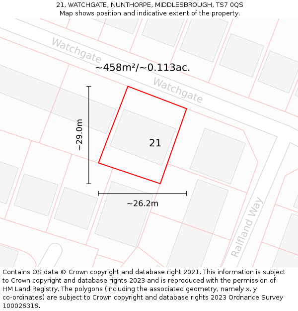 21, WATCHGATE, NUNTHORPE, MIDDLESBROUGH, TS7 0QS: Plot and title map