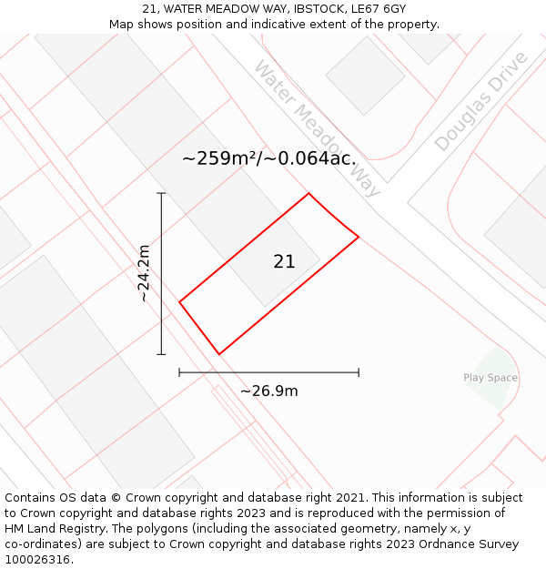 21, WATER MEADOW WAY, IBSTOCK, LE67 6GY: Plot and title map