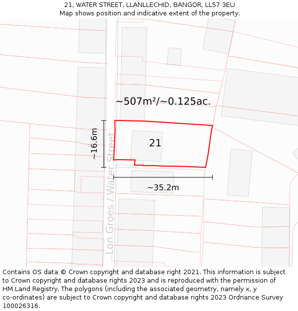 21, WATER STREET, LLANLLECHID, BANGOR, LL57 3EU: Plot and title map