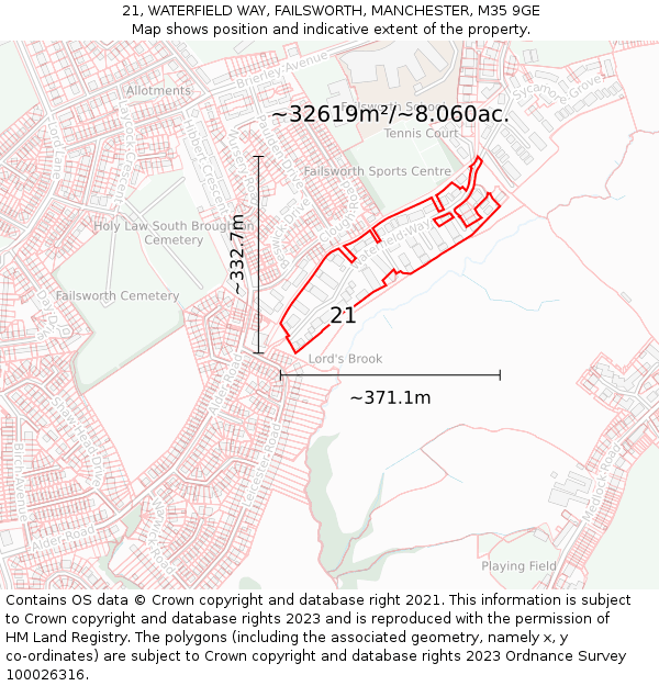 21, WATERFIELD WAY, FAILSWORTH, MANCHESTER, M35 9GE: Plot and title map