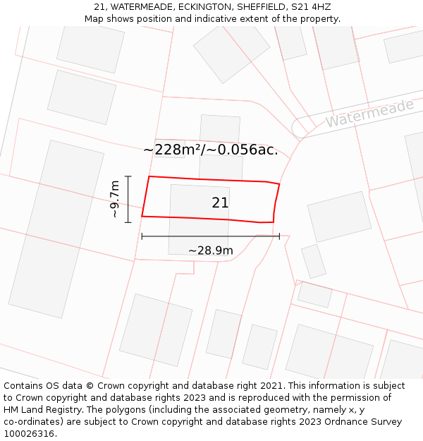 21, WATERMEADE, ECKINGTON, SHEFFIELD, S21 4HZ: Plot and title map