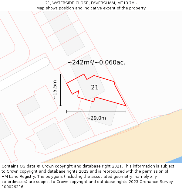 21, WATERSIDE CLOSE, FAVERSHAM, ME13 7AU: Plot and title map