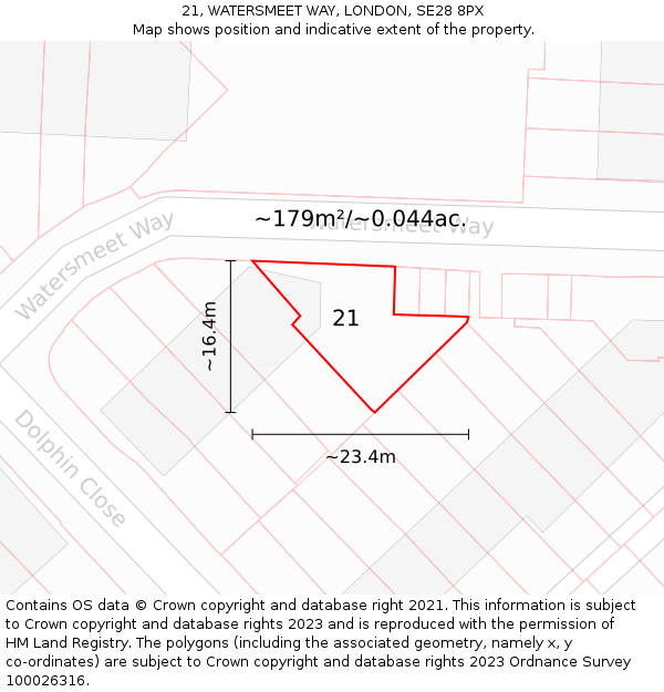 21, WATERSMEET WAY, LONDON, SE28 8PX: Plot and title map