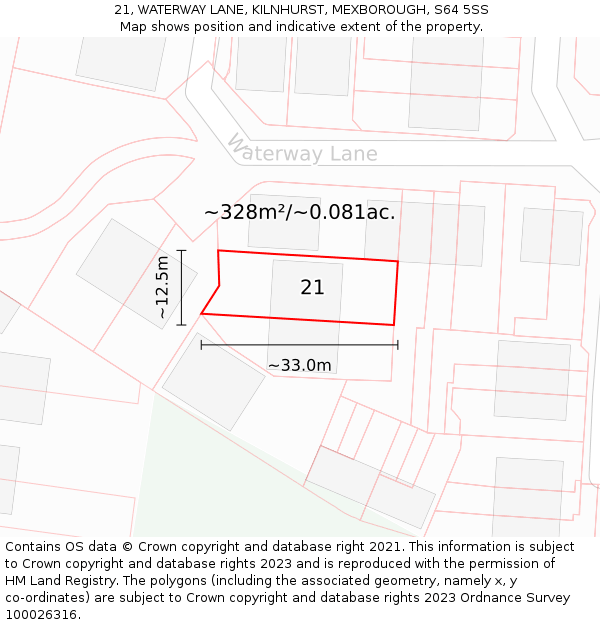 21, WATERWAY LANE, KILNHURST, MEXBOROUGH, S64 5SS: Plot and title map