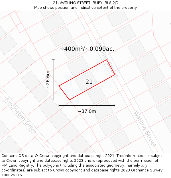 21, WATLING STREET, BURY, BL8 2JD: Plot and title map