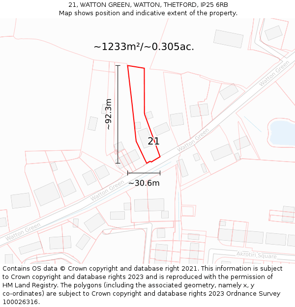 21, WATTON GREEN, WATTON, THETFORD, IP25 6RB: Plot and title map