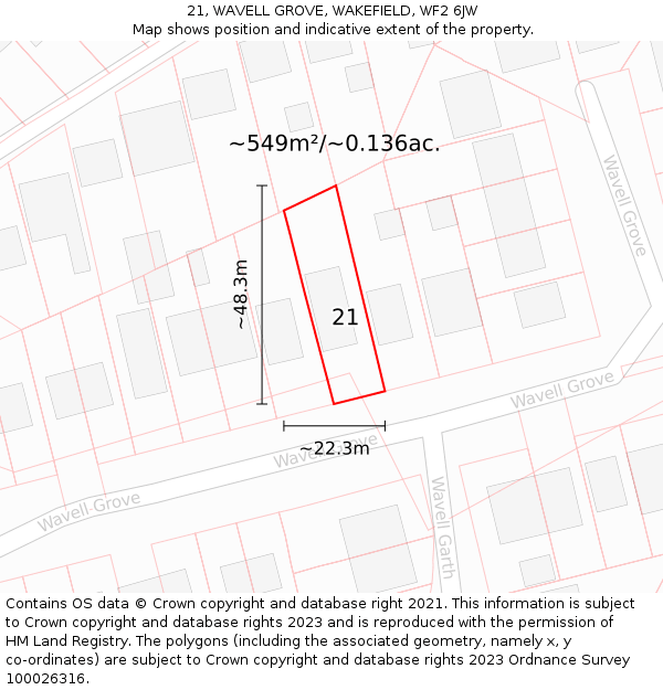 21, WAVELL GROVE, WAKEFIELD, WF2 6JW: Plot and title map