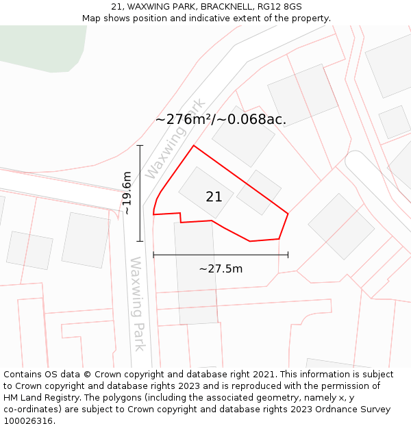 21, WAXWING PARK, BRACKNELL, RG12 8GS: Plot and title map