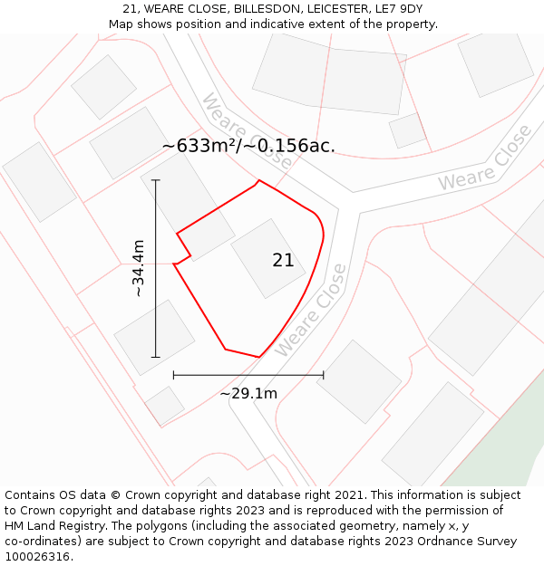 21, WEARE CLOSE, BILLESDON, LEICESTER, LE7 9DY: Plot and title map