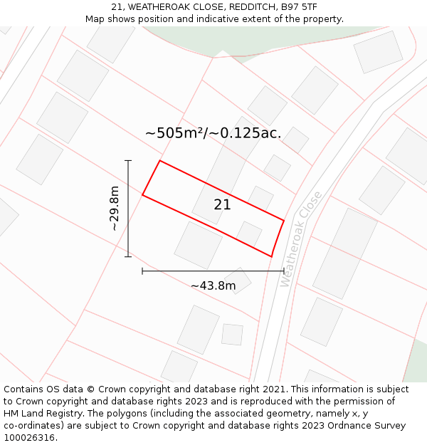 21, WEATHEROAK CLOSE, REDDITCH, B97 5TF: Plot and title map