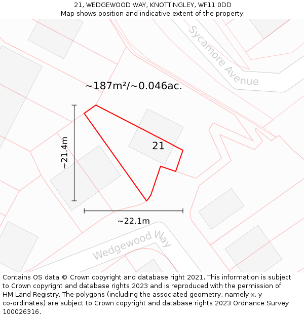 21, WEDGEWOOD WAY, KNOTTINGLEY, WF11 0DD: Plot and title map