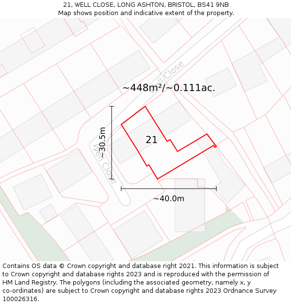 21, WELL CLOSE, LONG ASHTON, BRISTOL, BS41 9NB: Plot and title map
