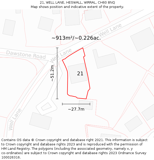 21, WELL LANE, HESWALL, WIRRAL, CH60 8NQ: Plot and title map