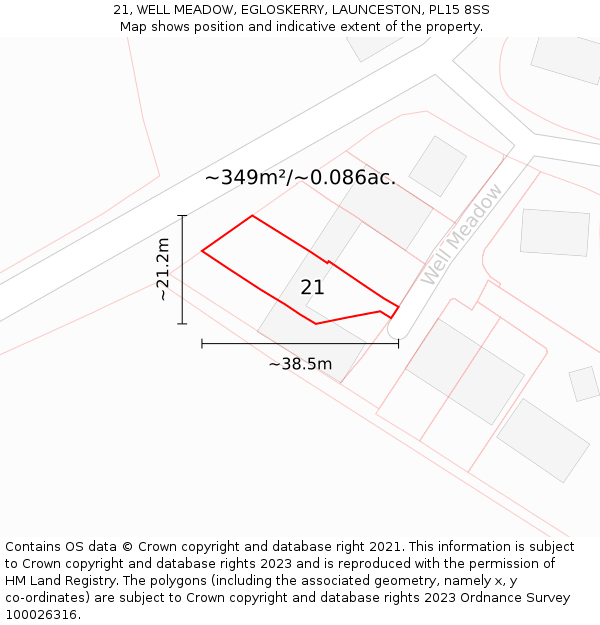 21, WELL MEADOW, EGLOSKERRY, LAUNCESTON, PL15 8SS: Plot and title map