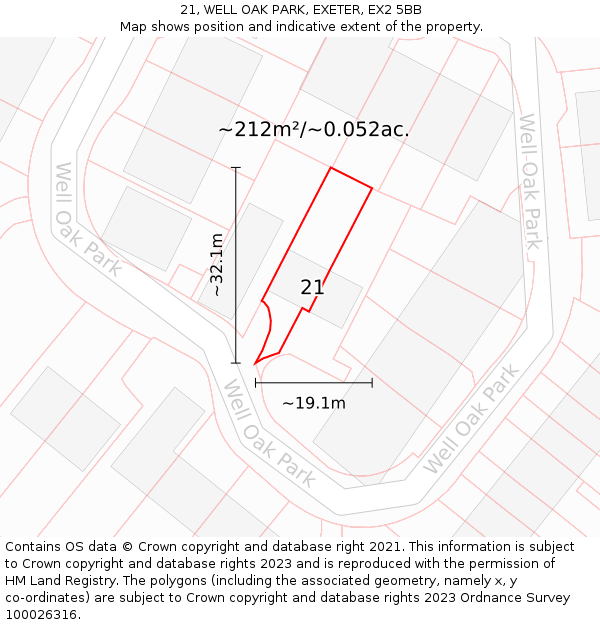 21, WELL OAK PARK, EXETER, EX2 5BB: Plot and title map