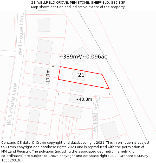 21, WELLFIELD GROVE, PENISTONE, SHEFFIELD, S36 8GP: Plot and title map