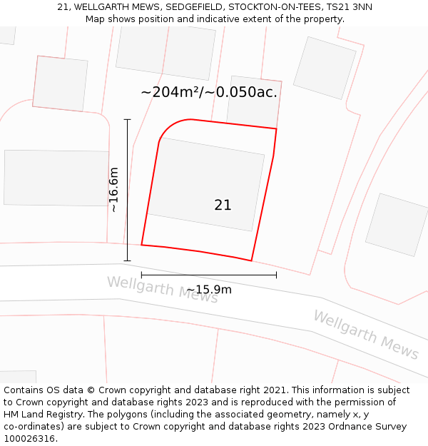 21, WELLGARTH MEWS, SEDGEFIELD, STOCKTON-ON-TEES, TS21 3NN: Plot and title map