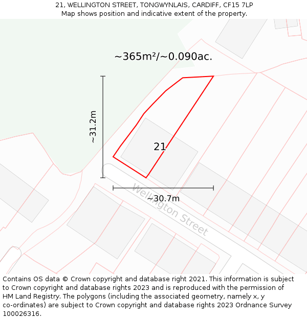 21, WELLINGTON STREET, TONGWYNLAIS, CARDIFF, CF15 7LP: Plot and title map